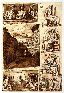 Drawing, Various works of art. The court of Palazzo Mattei in Rome, 1812–14 (CH 18116445)