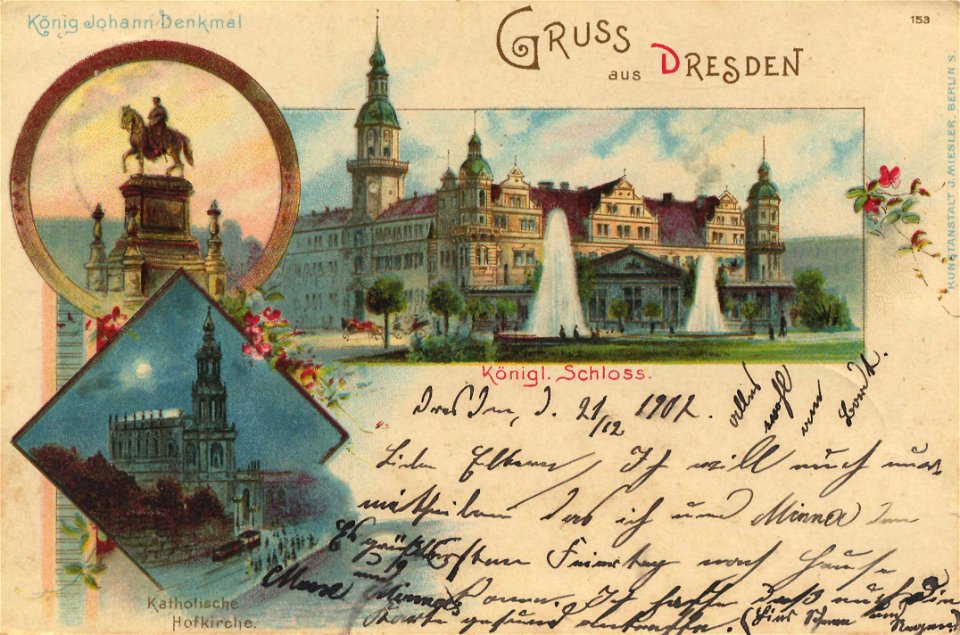 Dresden, Sachsen - König-Johann-Denkmal; Kgl. Schloss; Kath. Hofkirche (Zeno Ansichtskarten)