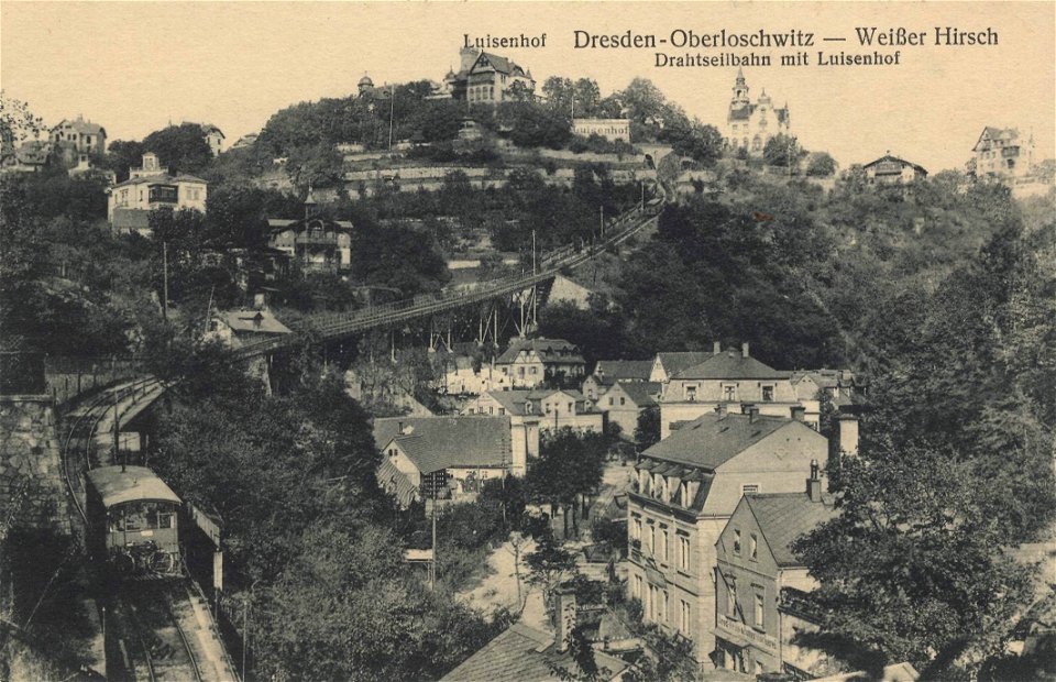 Dresden, Sachsen - Oberloschwitz, Weißer Hirsch; Luisenhof; Drahtseilbahn mit Luisenhof (Zeno Ansichtskarten)