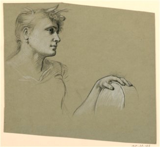 Drawing, woman's profile and left hand study, ca. 1885 (CH 18404379)