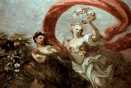 Dresden, Zwinger, Französischer Pavillon, Marmorsaal, Heinrich Christoph Fehling, Flora mit Gefolge, Figur 3