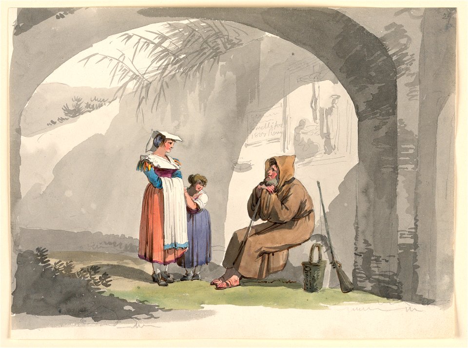 Drawing, Two Girls from Frascati Visit a Hermit, 1807 (CH 18329661)