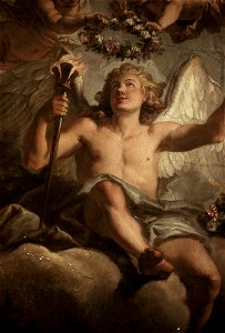 Dresden, Zwinger, Mathematisch-Physikalischer Salon, Louis de Silvestre, Bekränzung Amors, Figur 1