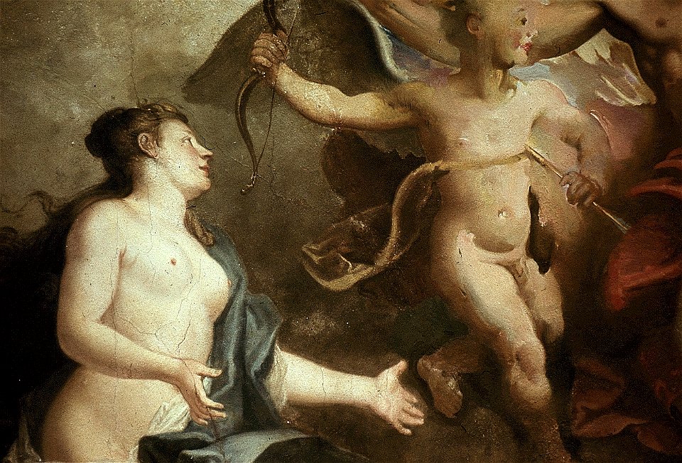 Dresden, Zwinger, Mathematisch-Physikalischer Salon, Louis de Silvestre, Jupiter entläßt Cupido zur Erziehung durch Venus und Merkur, Figur 4
