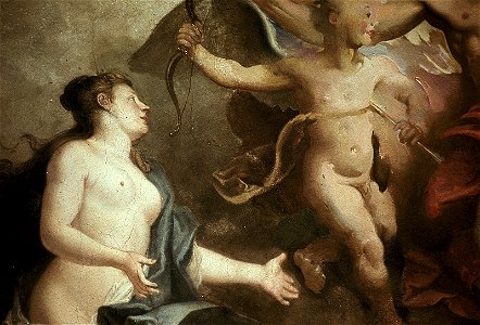 Dresden, Zwinger, Mathematisch-Physikalischer Salon, Louis de Silvestre, Jupiter entläßt Cupido zur Erziehung durch Venus und Merkur, Figur 4