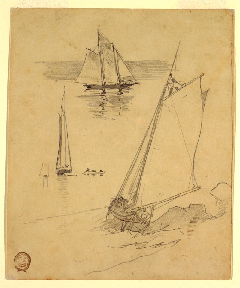 Drawing, Three Sketches of Schooners, probably 1880 (CH 18175441)