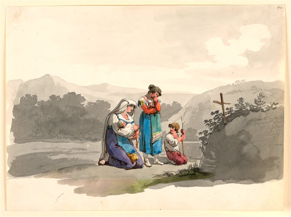 Drawing, Woman with a Baby Praying Before the Cross Marking the Place Where Her Husband was Killed, 1807–08 (CH 18329681)