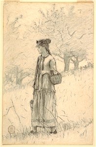 Drawing, Young Woman Walking through a Field, 1879 (CH 18186903). Free illustration for personal and commercial use.
