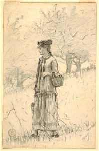Drawing, Young Woman Walking through a Field, 1879 (CH 18186903)