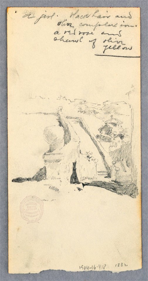 Drawing, View From a High Site Looking Sown into City (recto); Woman holding a Jar (verso), 1882 (CH 18139809)