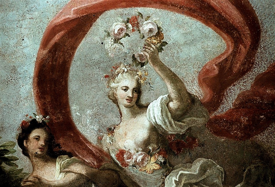 Dresden, Zwinger, Französischer Pavillon, Marmorsaal, Heinrich Christoph Fehling, Flora mit Gefolge, Figur 4