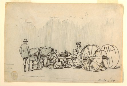 Drawing, Yoke of Oxen, 1879 (CH 18174793). Free illustration for personal and commercial use.