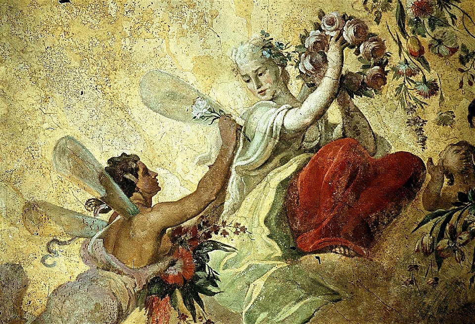 Dresden, Zwinger, Französischer Pavillon, Marmorsaal, Heinrich Christoph Fehling, Genien mit Blumenkränzen