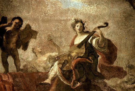 Dresden, Zwinger, Französischer Pavillon, Marmorsaal, Heinrich Christoph Fehling,Musizierende Genien, Figur 5