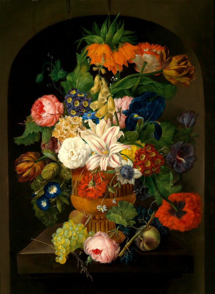 Drechsler – Still life of flowers with grapes