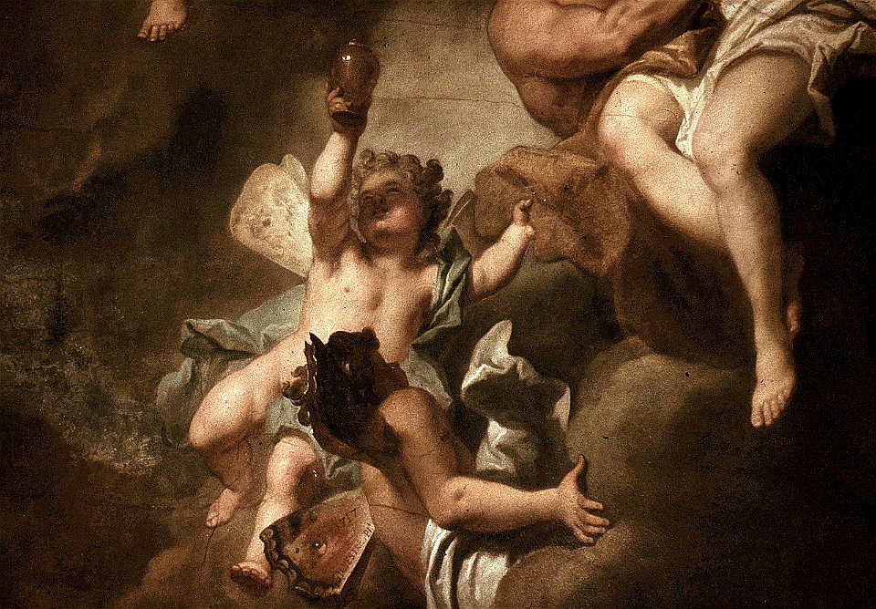 Dresden, Zwinger, Mathematisch-Physikalischer Salon, Louis de Silvestre, Psyches Aufnahme in den Olymp, Figur 6