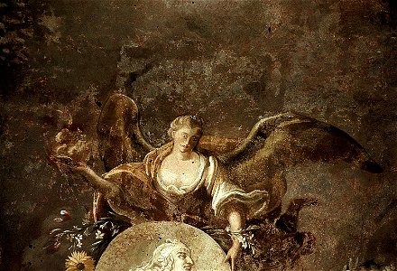 Dresden, Zwinger, Französischer Pavillon, Marmorsaal, Heinrich Christoph Fehling, Porträtmedaillon Augusts des Starken, Figur 3