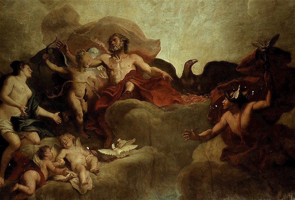 Dresden, Zwinger, Mathematisch-Physikalischer Salon, Louis de Silvestre, Jupiter entläßt Cupido zur Erziehung durch Venus und Merkur, Figur 2