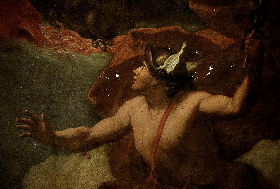Dresden, Zwinger, Mathematisch-Physikalischer Salon, Louis de Silvestre, Jupiter entläßt Cupido zur Erziehung durch Venus und Merkur, Figur 6