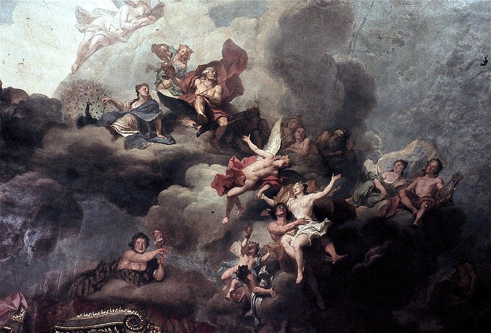 Dresden, Zwinger, Mathematisch-Physikalischer Salon, Louis de Silvestre, Psyches Aufnahme in den Olymp, Figur 4