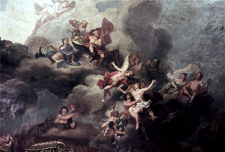 Dresden, Zwinger, Mathematisch-Physikalischer Salon, Louis de Silvestre, Psyches Aufnahme in den Olymp, Figur 4