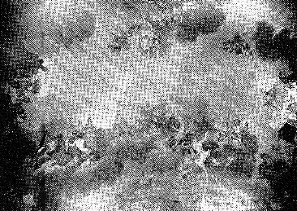 Dresden, Zwinger, Mathematisch-Physikalischer Salon, oberer Saal, Mittelraum. Deckenfresco von Louis de Silvestre, Erhebung der Psyche in den Olymp. gemalt 1723 , zerstört 1945