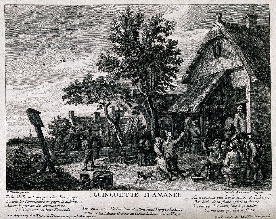 Drinkers revelling outside a country tavern as a young man i Wellcome V0019532