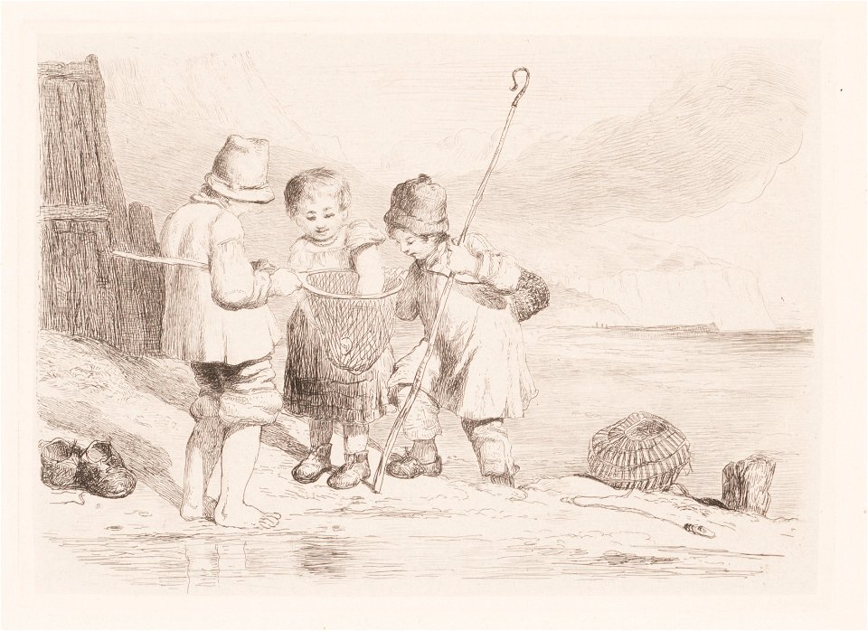 Drie aan het strand spelende kinderen, objectnr A 14141