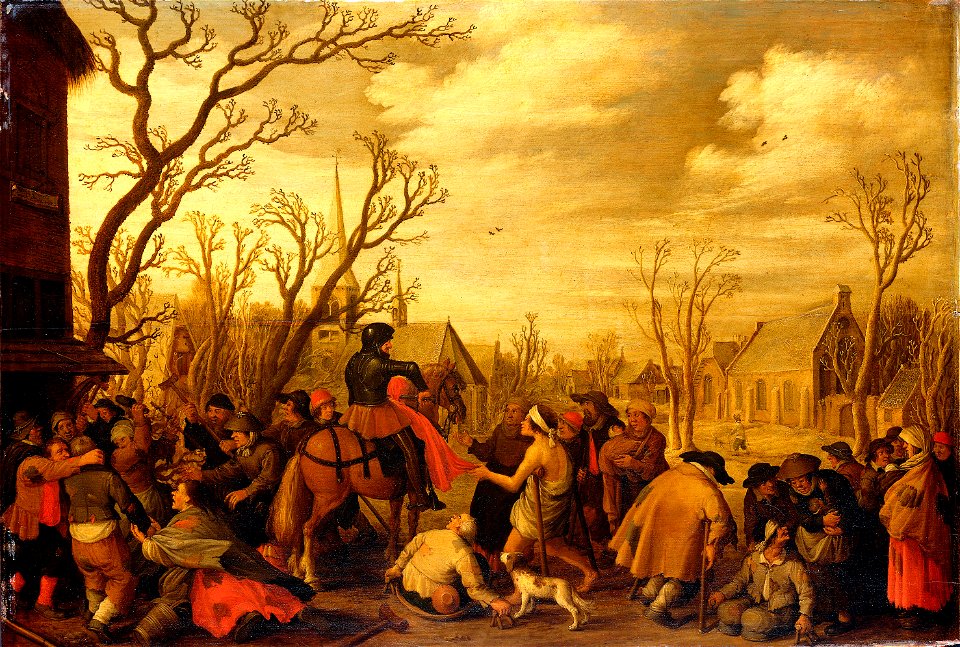 Sint Maarten snijdt een stuk van zijn jas af om aan een bedelaar te geven Rijksmuseum SK-A-1930