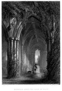 Dryburgh Abbey - the Grave of Scott engraving by William Miller after J A Bell