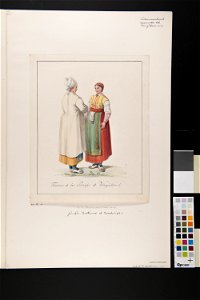 Dräkt. Femmes de la Paroisse de Wingåker Två kvinnor i dräkt. Akvarell i storformat av C.W. Swedman - Nordiska museet - NMA.0070150 (2)