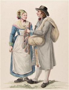 Dräkt. Habitants de la Westergothie En knalle och en kvinna. Akvarell i storformat av C.W Swedman - Nordiska museet - NMA.0070174 (1). Free illustration for personal and commercial use.