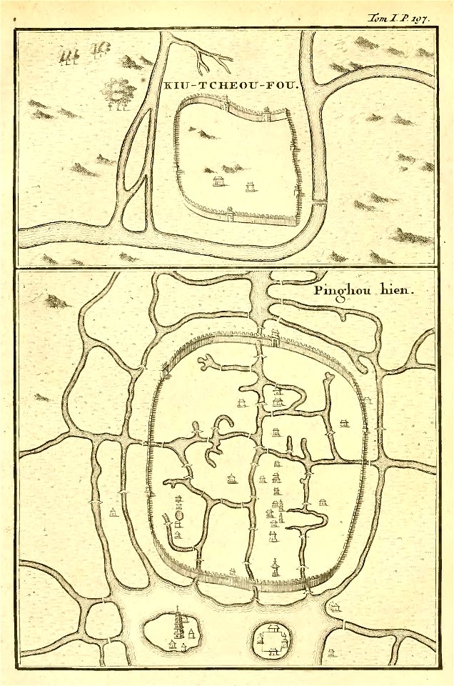 Du Halde - Description de la Chine - Villes de Kiu tcheou fou - Pinghou hien