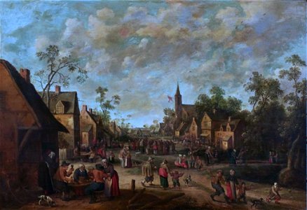 Peasants feasting in a village by Joost Cornelisz Droochsloot