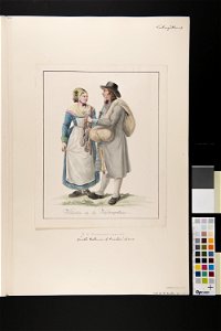 Dräkt. Habitants de la Westergothie En knalle och en kvinna. Akvarell i storformat av C.W Swedman - Nordiska museet - NMA.0070174 (2)