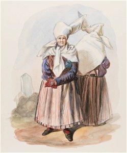 Dräkt. Kvinna fram och bak. Östergötland, Finspång, Skedevi. Akvarell i storformat av J.W Wallander - Nordiska museet - NMA.0070175 (1)