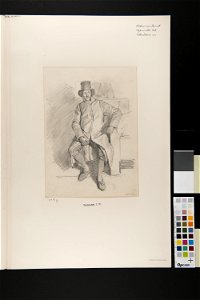 Dräkt. Man sittande med långrock. Akvarell i storformat av J.W. Wallander - Nordiska museet - NMA.0070161 (2)