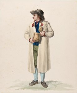 Dräkt. Habitant de la Paroisse de Wingåker . Man i dräkt i helfigur. Akvarell i storformat av C.W - Nordiska museet - NMA.0070151 (1)