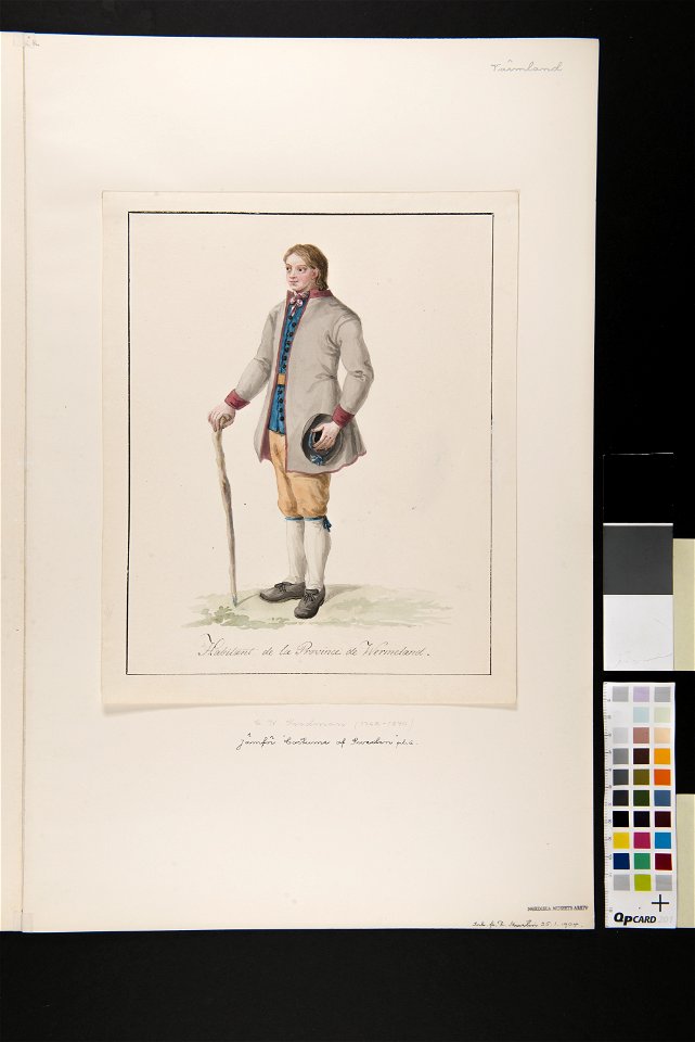 Dräkt. Habitant de la Province de Wermeland- Akvarell i storformat av C.W Swedman - Nordiska museet - NMA.0070170 (2)