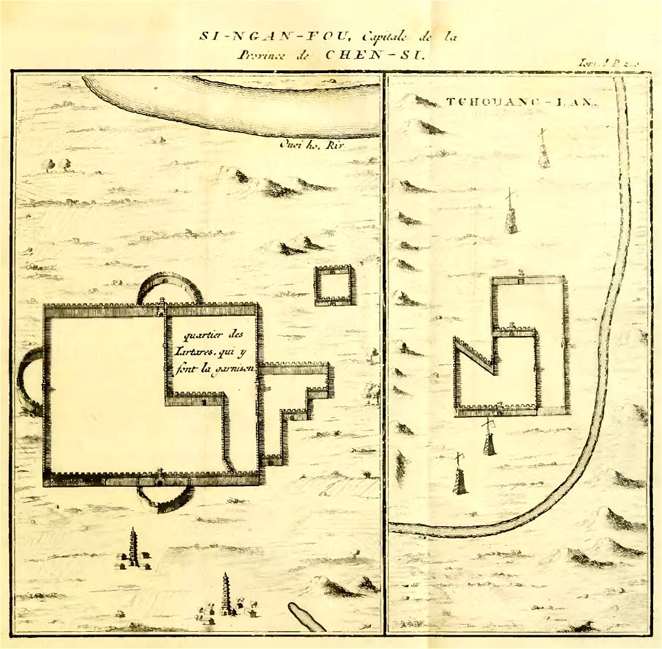Du Halde - Description de la Chine - Villes de Si ngan fou et Tchouang lan