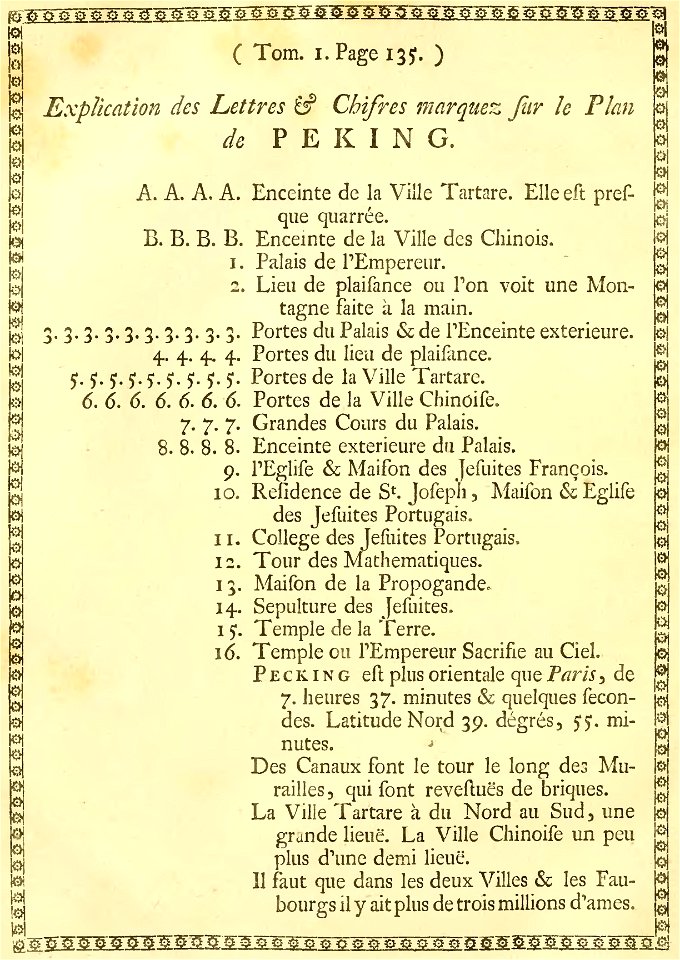 Du Halde - Description de la Chine - Peking - texte plan