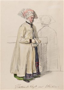 Dräkt. Nattvardsdräkt om vintern. Akvarell i storformat av J.W Wallander - Nordiska museet - NMA.0070165 (1)
