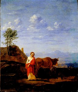 Du Jardin, Karel - A Woman with Cows on a Road - Google Art Project. Free illustration for personal and commercial use.