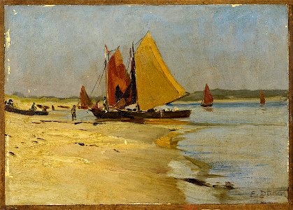 Eugen Dücker - Aufliegende Boote am Strand