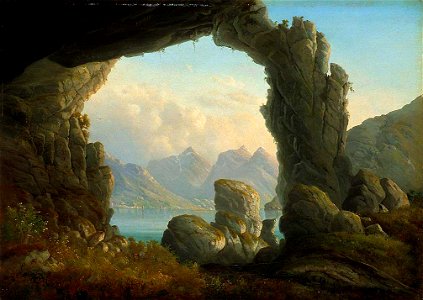 Christian Due - North-Norwegian Landscape with Natural Arch - NG.M.03722 - National Museum of Art, Architecture and Design. Free illustration for personal and commercial use.