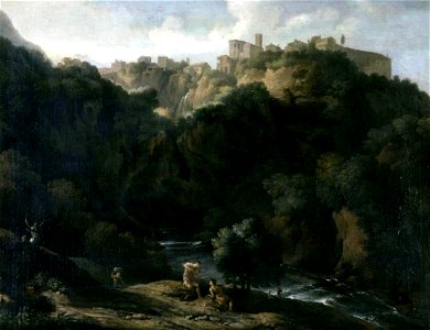 Gaspard Dughet - A View of Tivoli, with the Teverone Flowing Beneath - WGA6846. Free illustration for personal and commercial use.