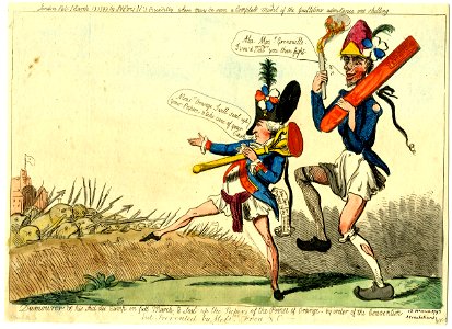 Dumourer & his aid du camp on full march to seal up the papers of the Prince of Orange. By order of the convention but prevented by messers frog & co- (BM 1868,0808.6281)