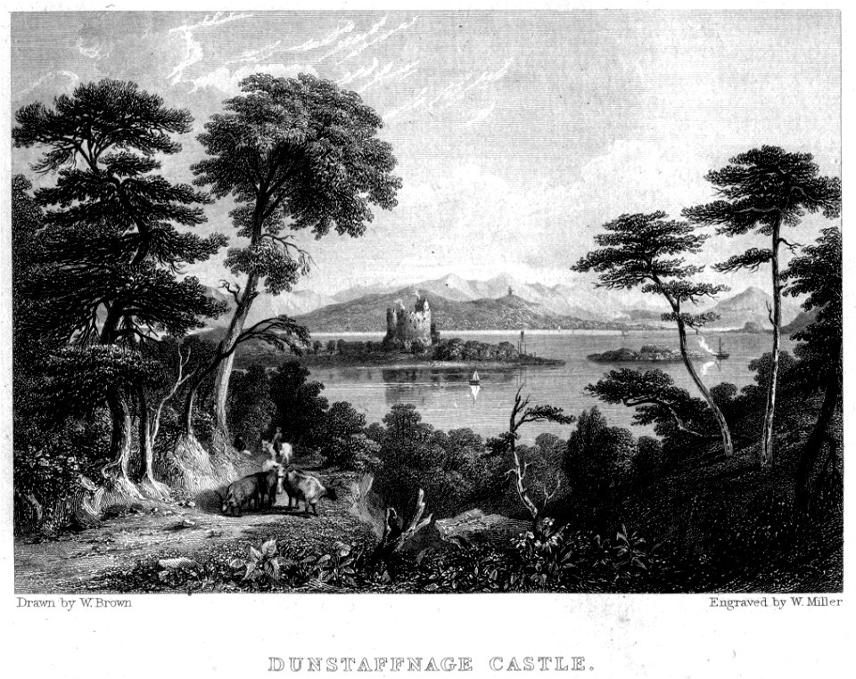 Dunstaffnage Castle engraving by William Miller after W Brown