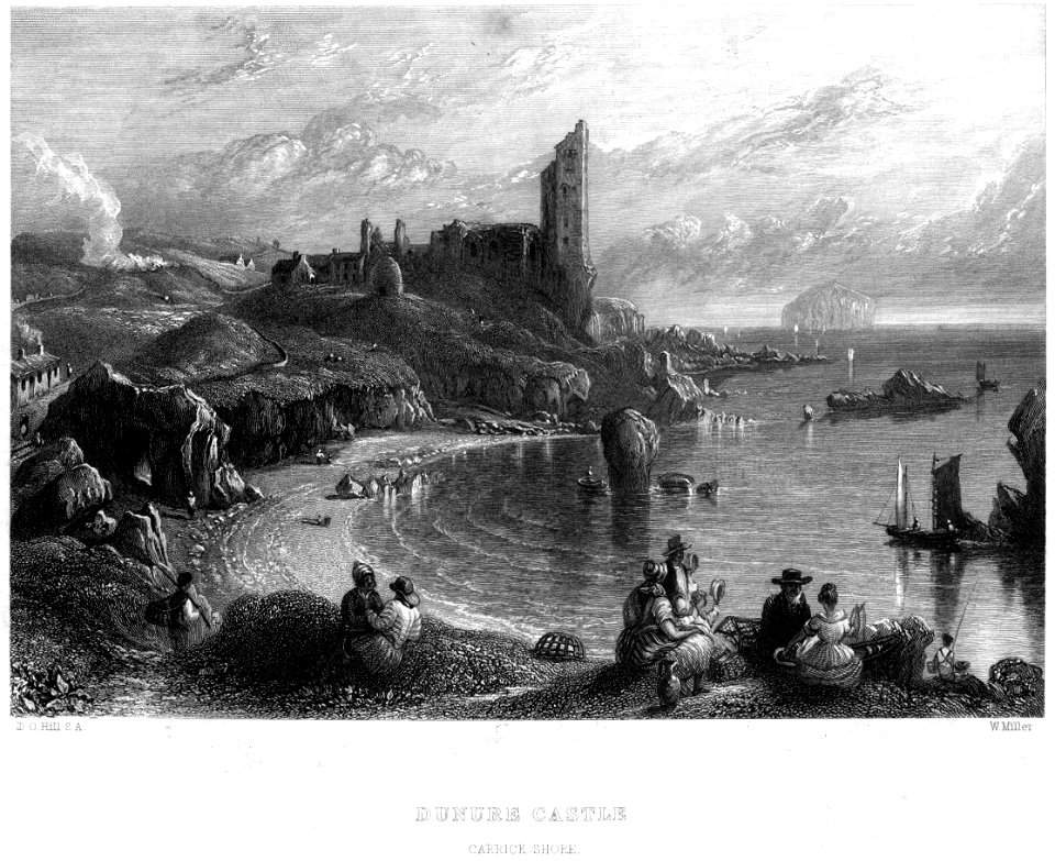 Dunure Castle Carrick Shore engraving by William Miller after D O Hill