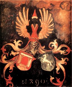 Durer, ritratto del padre, uffizi, stemmi durer e holper